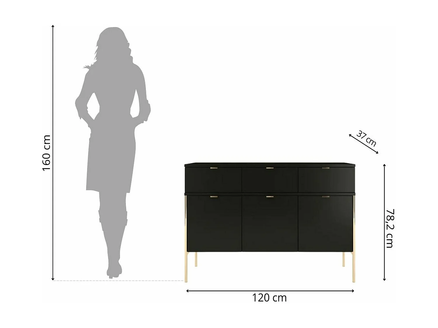 Sideboard Polka, schwarz, goldene details