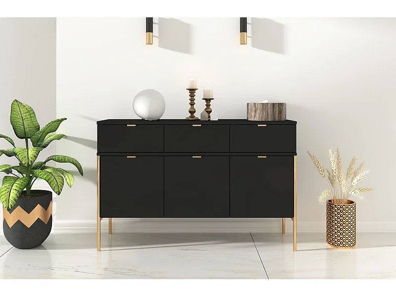 Sideboard Polka, schwarz, goldene details