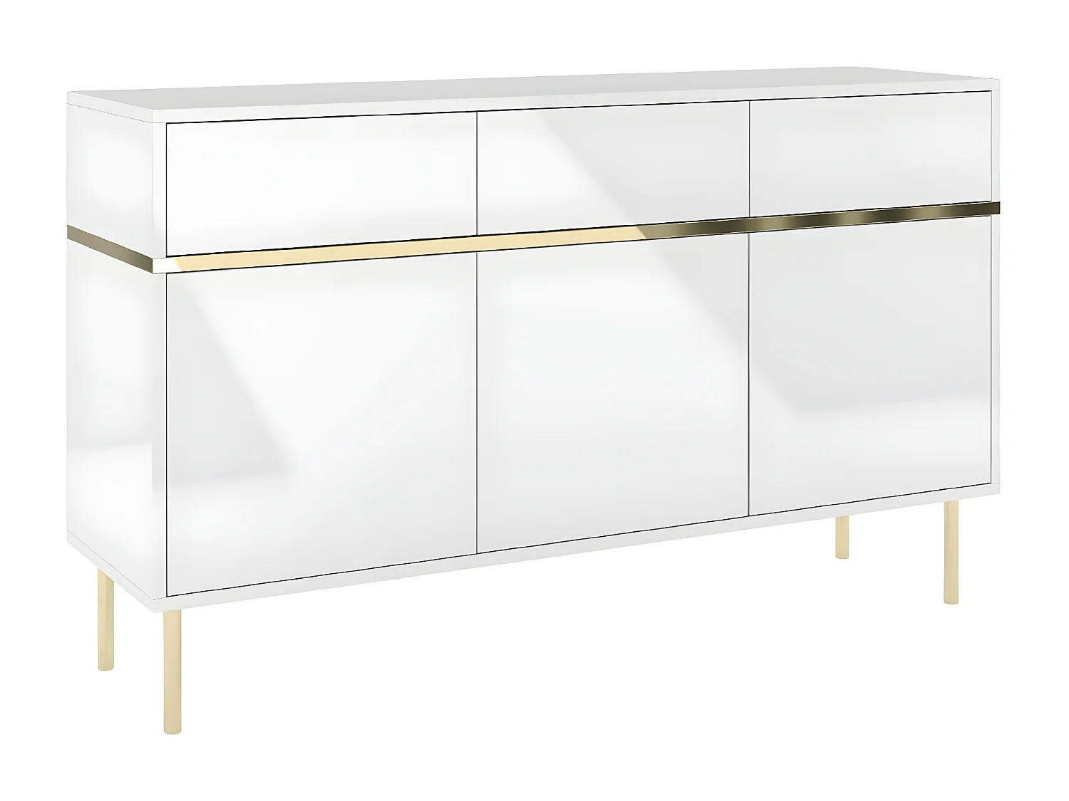 Buffet élégante blanche MARIKA avec des accents dorés / 137,5 cm