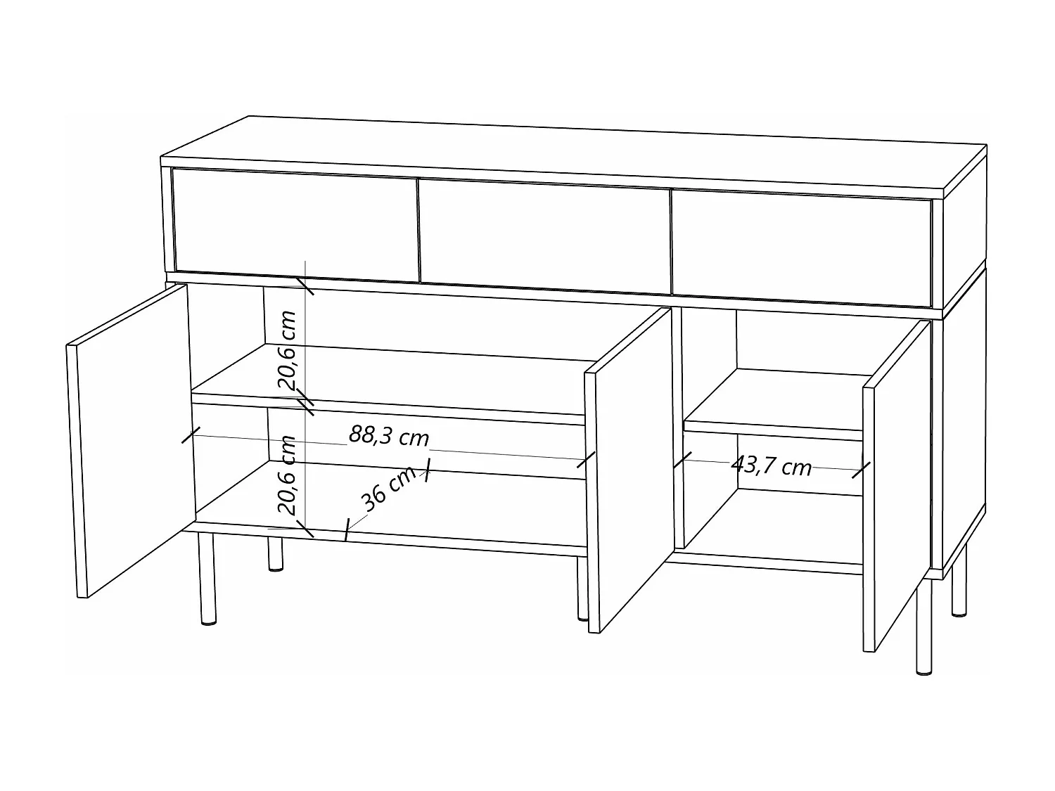 Buffet élégante blanche MARIKA avec des accents dorés / 137,5 cm