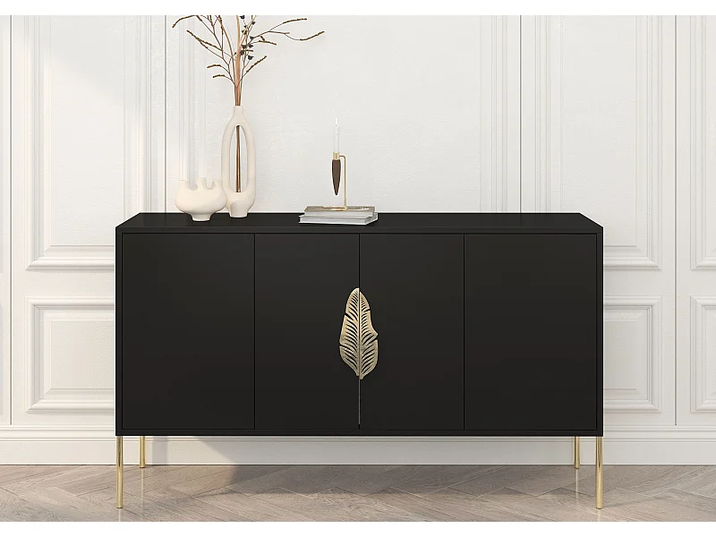 Buffet noire MERLIN avec des accents dorés / 138 cm