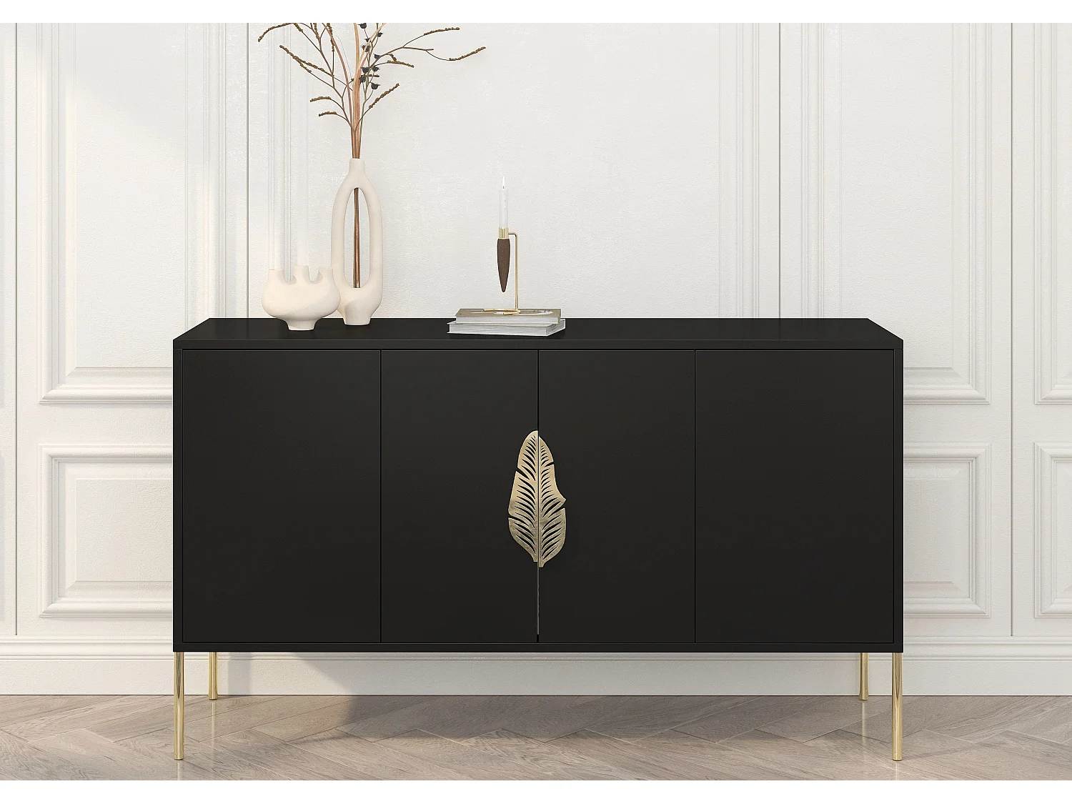 Sideboard Merlin, schwarz, goldene details