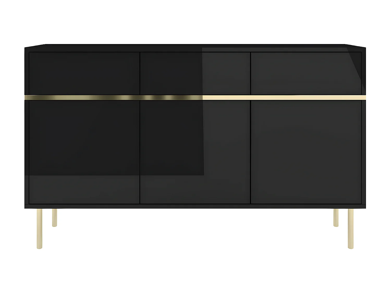 Buffet élégante noire MARIKA avec des accents dorés / 137,5 cm