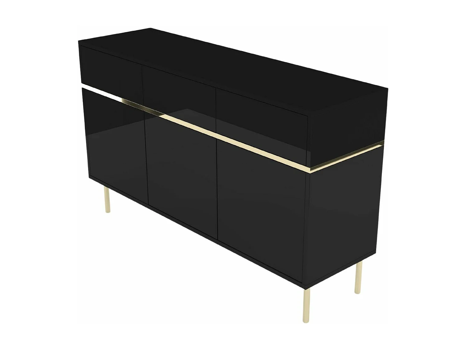 Buffet élégante noire MARIKA avec des accents dorés / 137,5 cm