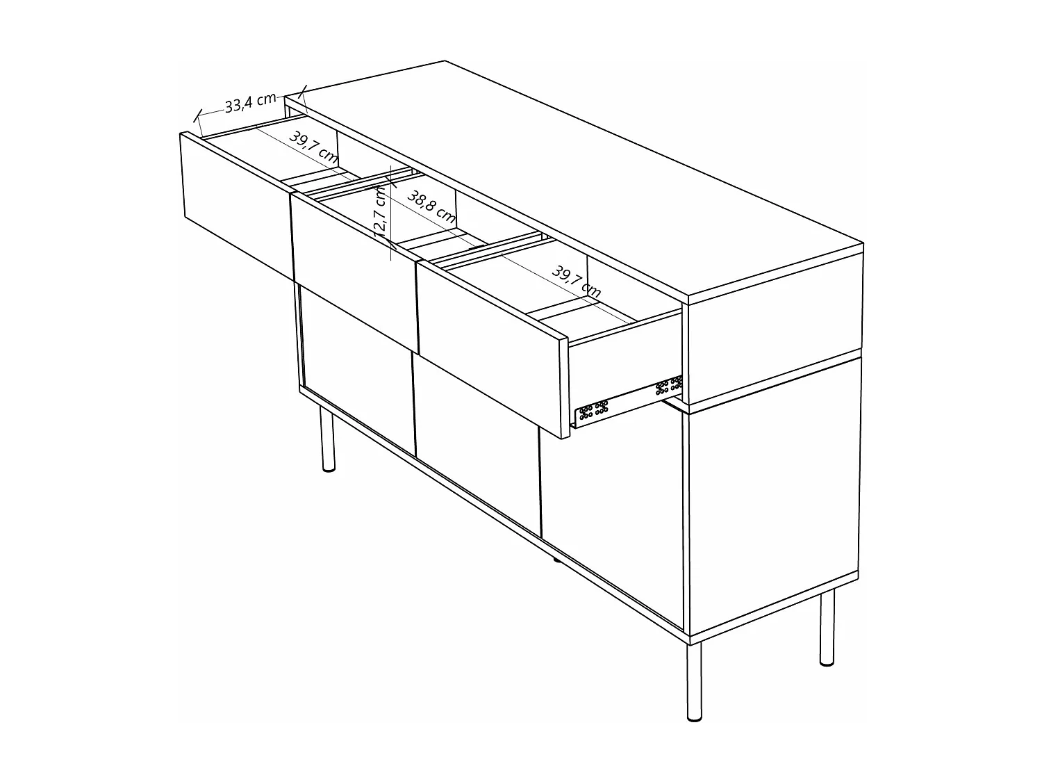 Buffet élégante noire MARIKA avec des accents dorés / 137,5 cm