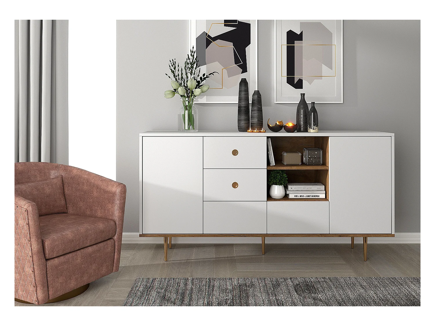 Buffet moderne blanche HARMONI / 160 cm