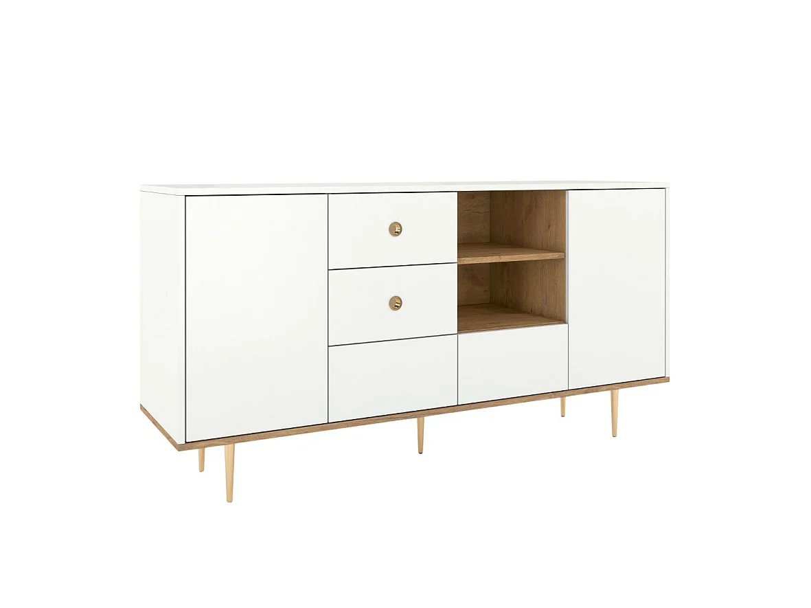 Sideboard Harmoni, weiß, eiche, goldene details
