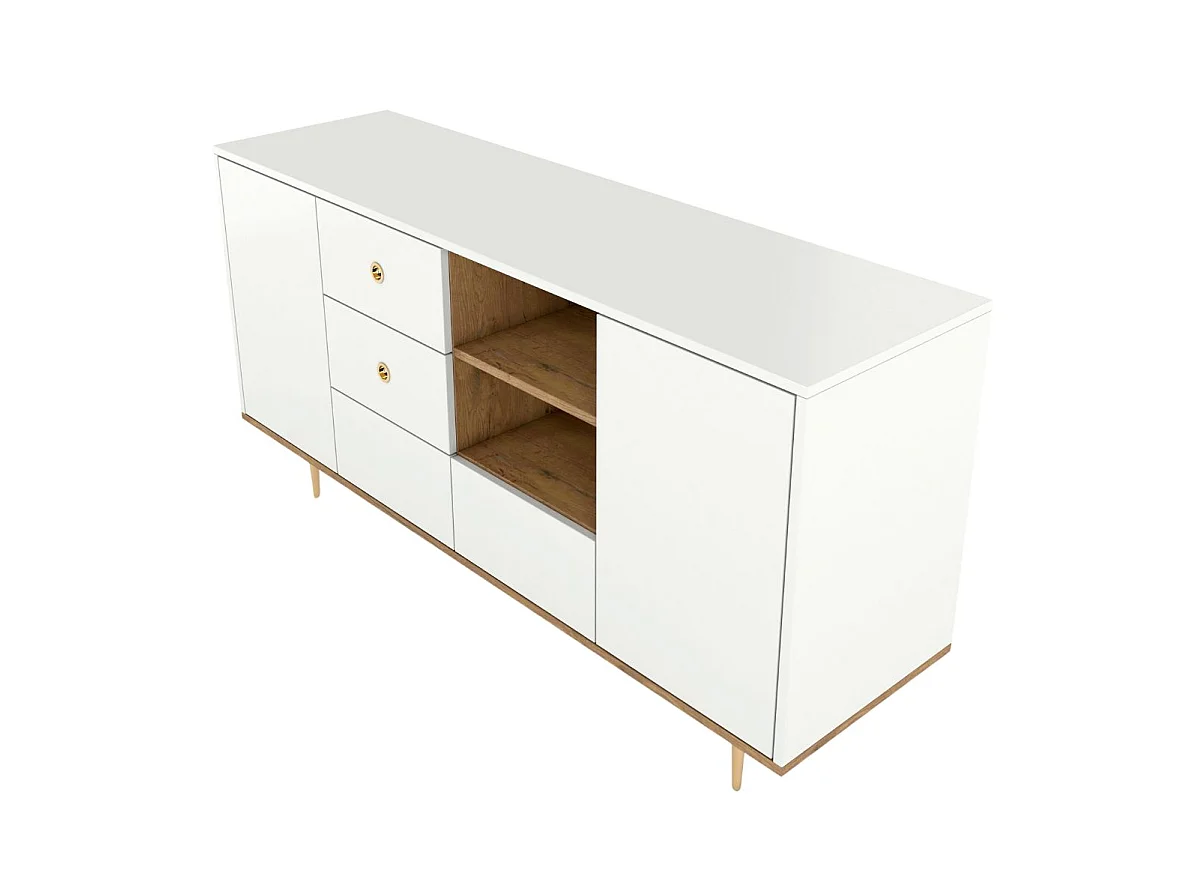 Sideboard Harmoni, weiß, eiche, goldene details