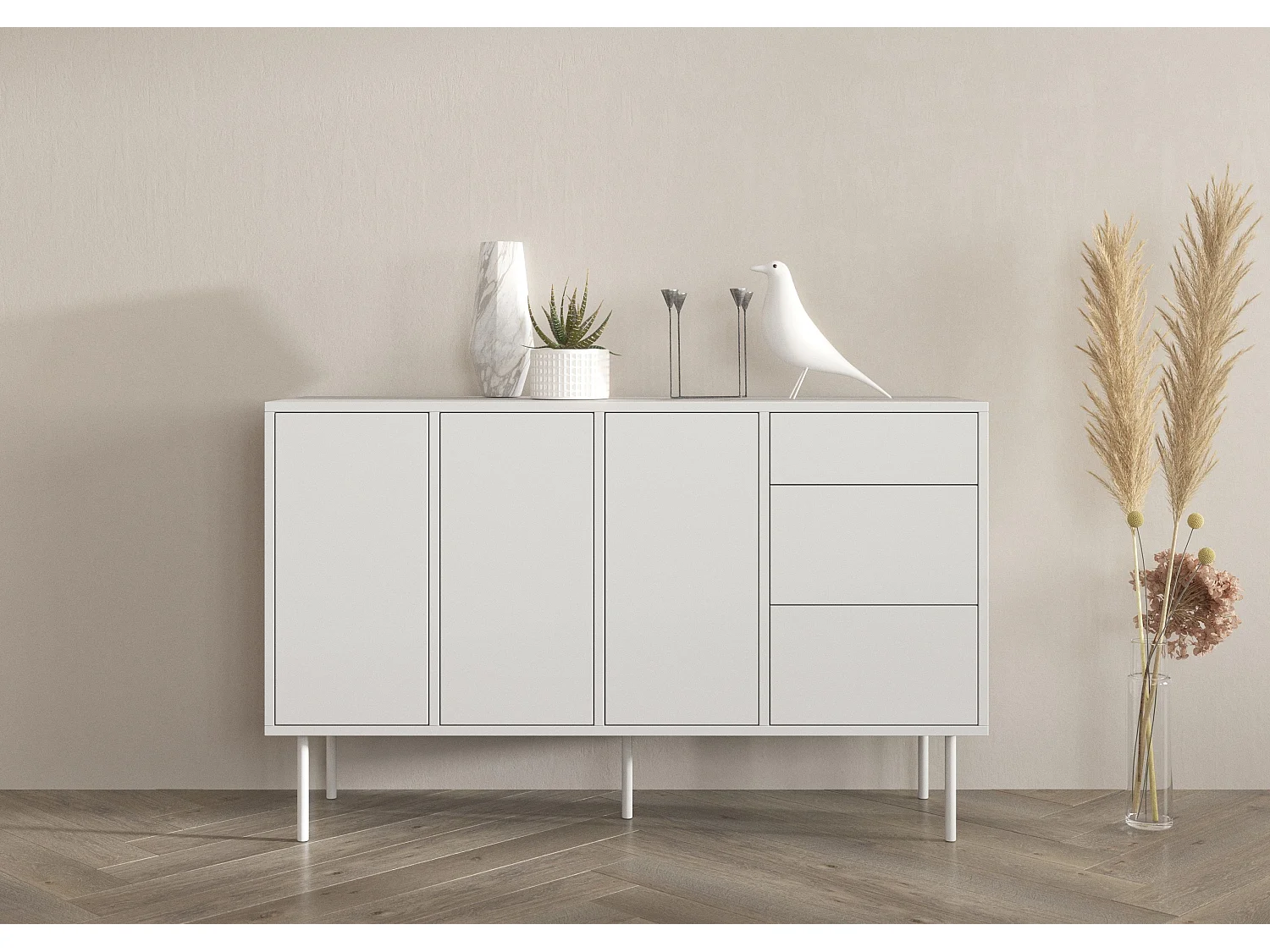 Sideboard Mirka, weiß, push to open system, minimalistisch