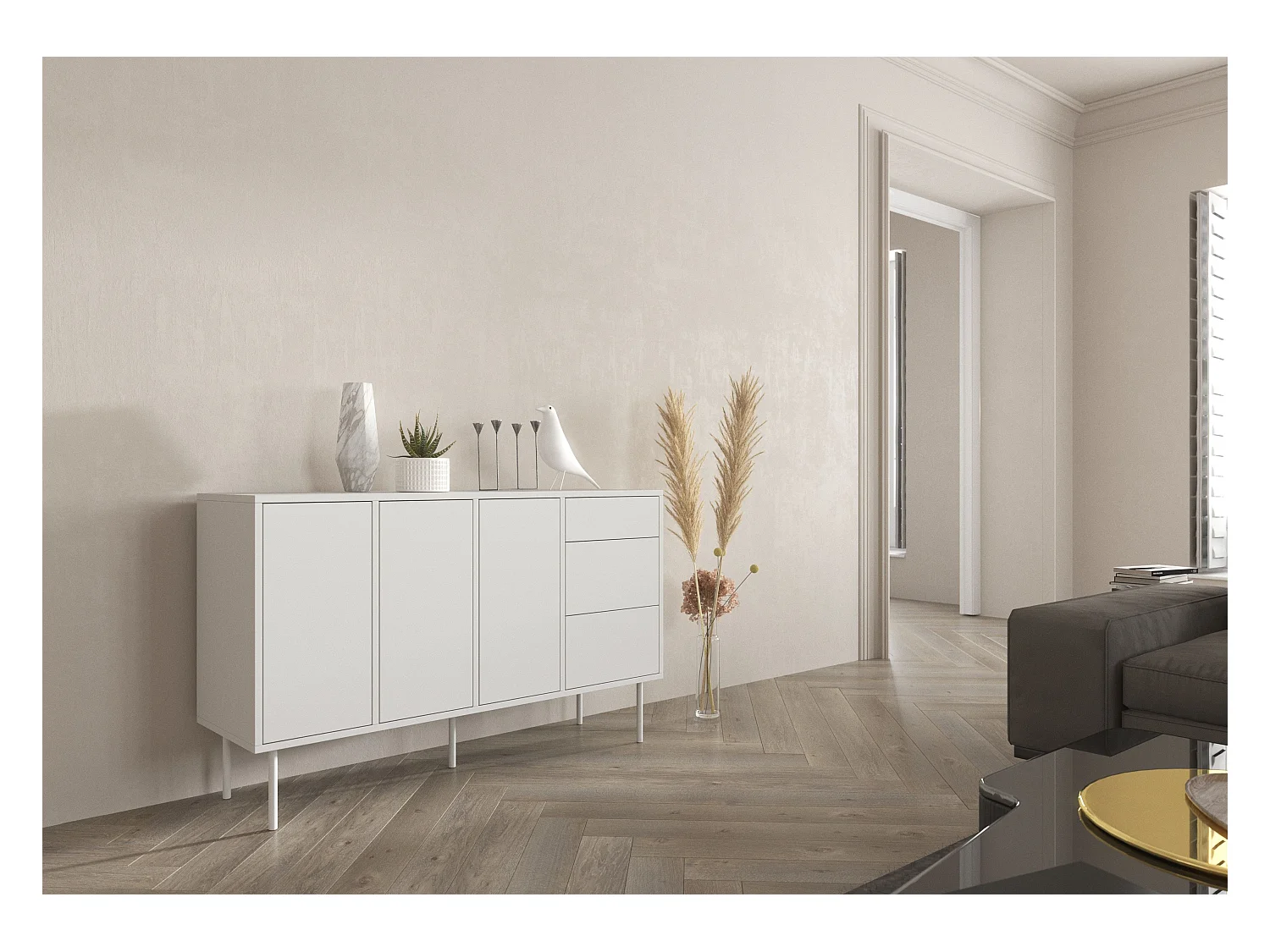 Biała nowoczesna komoda Dancan MIRKA / szer. 130 cm