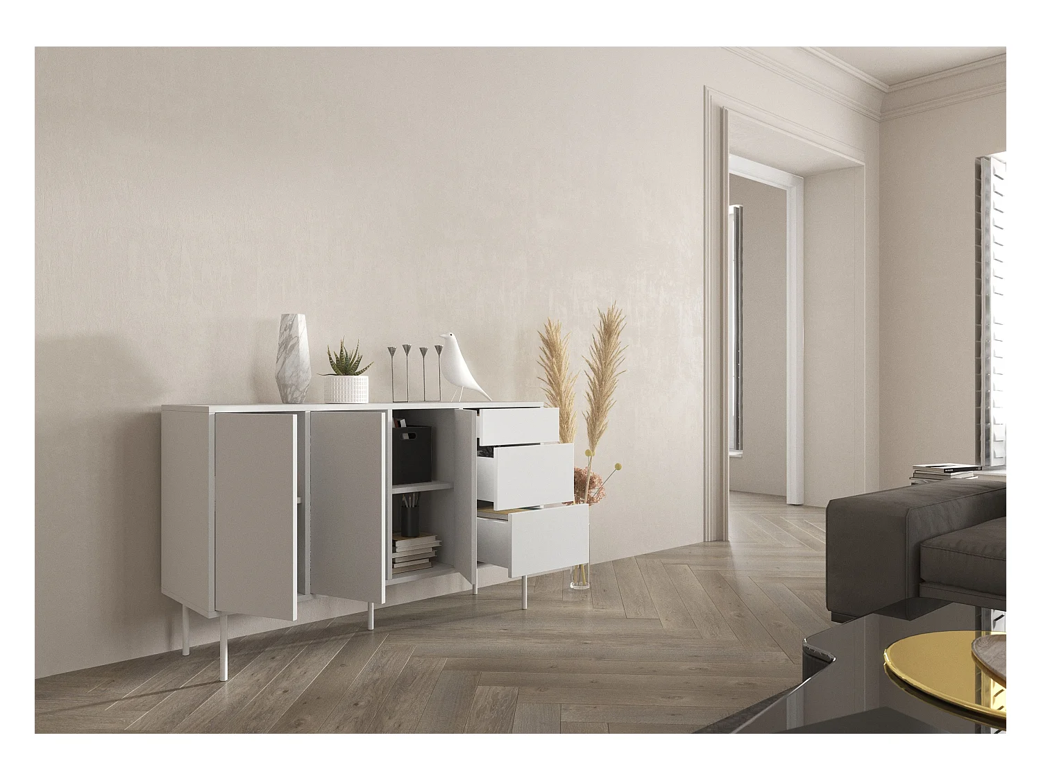 Biała nowoczesna komoda Dancan MIRKA / szer. 130 cm