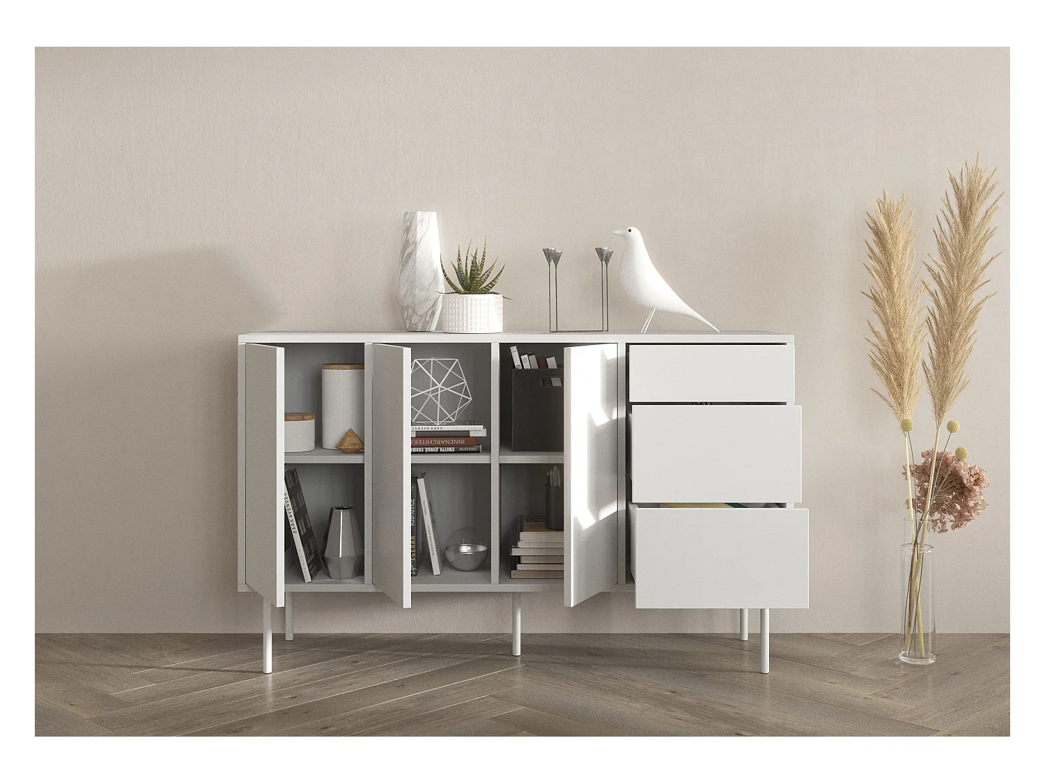 Biała nowoczesna komoda Dancan MIRKA / szer. 130 cm