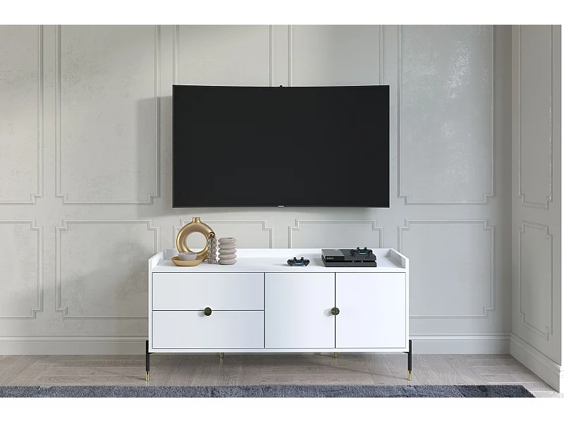 Sideboard Iga, weiß, goldene details, schwarz metallsockel