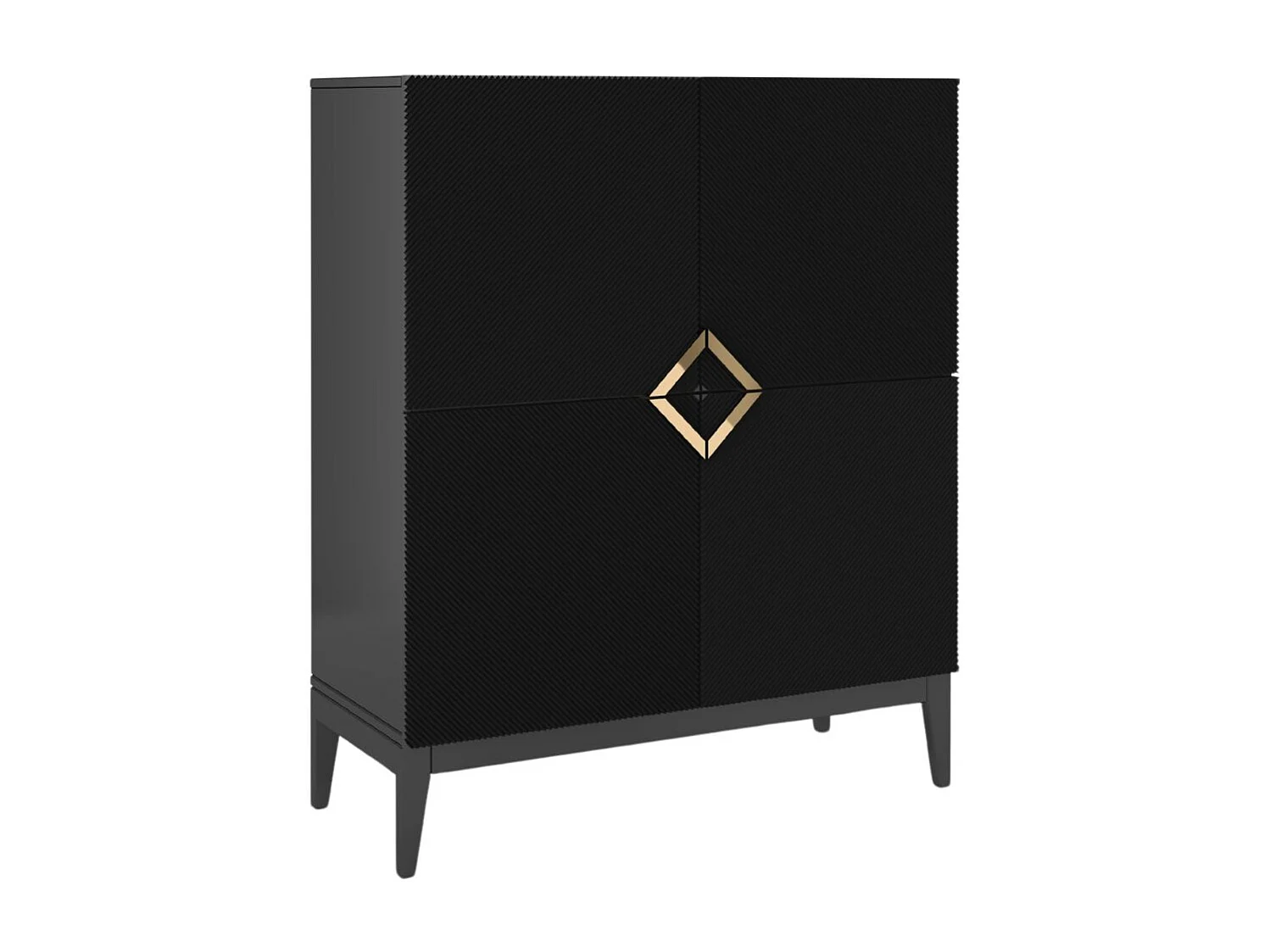 Highboard Demi high, schwarz-gold, mit gefrästen fronten, massive buche