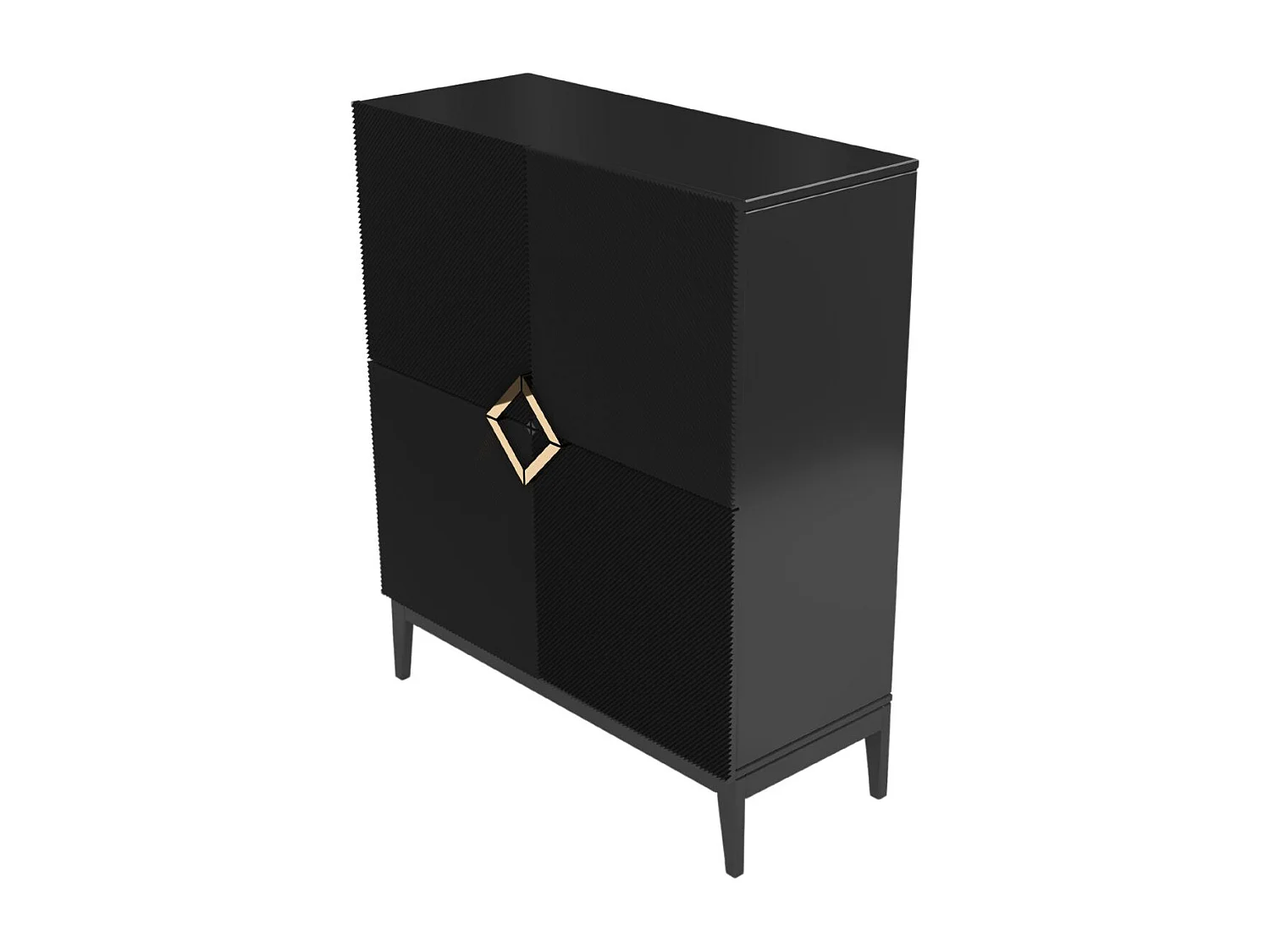 Highboard Demi high, schwarz-gold, mit gefrästen fronten, massive buche