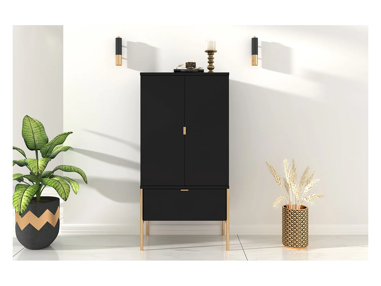 Highboard Polka, schwarz, goldene details