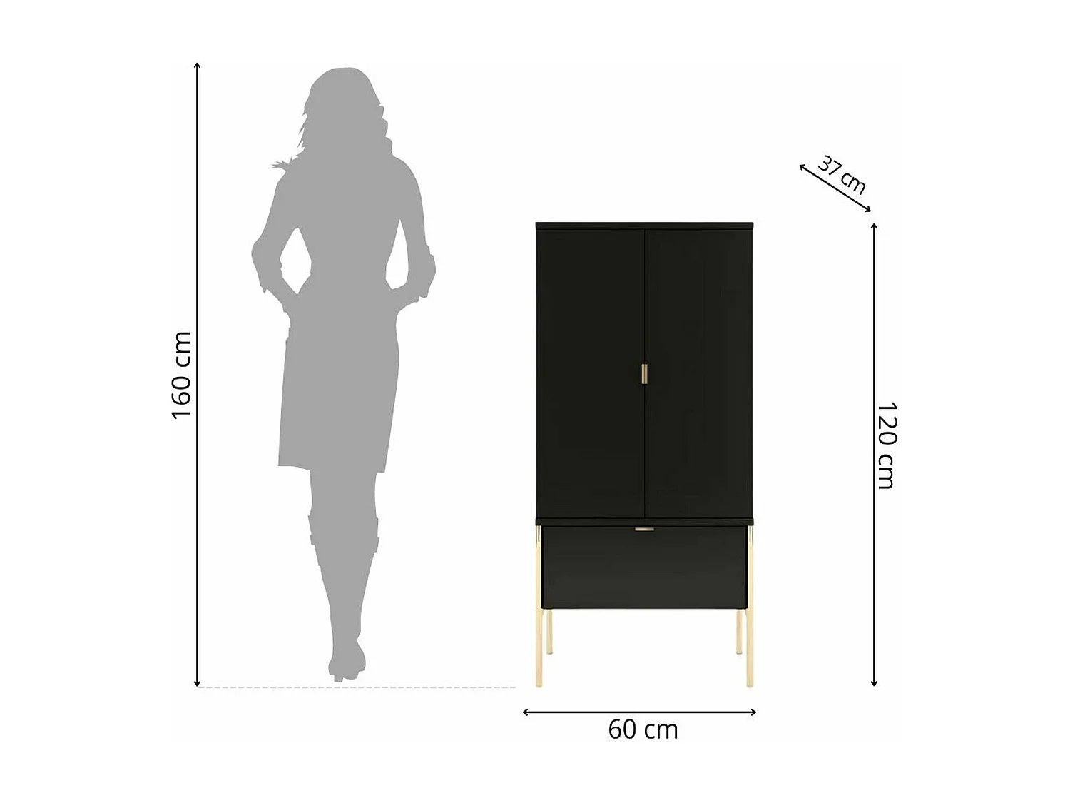 Highboard Polka, schwarz, goldene details