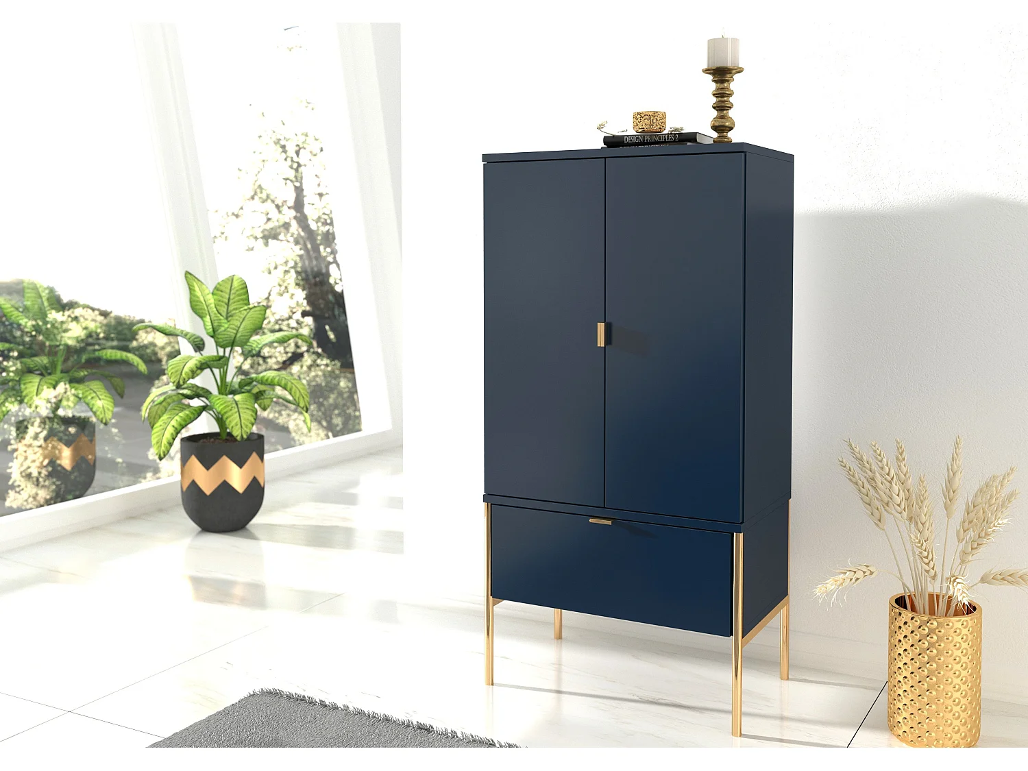 Highboard Polka, marineblau, goldene details