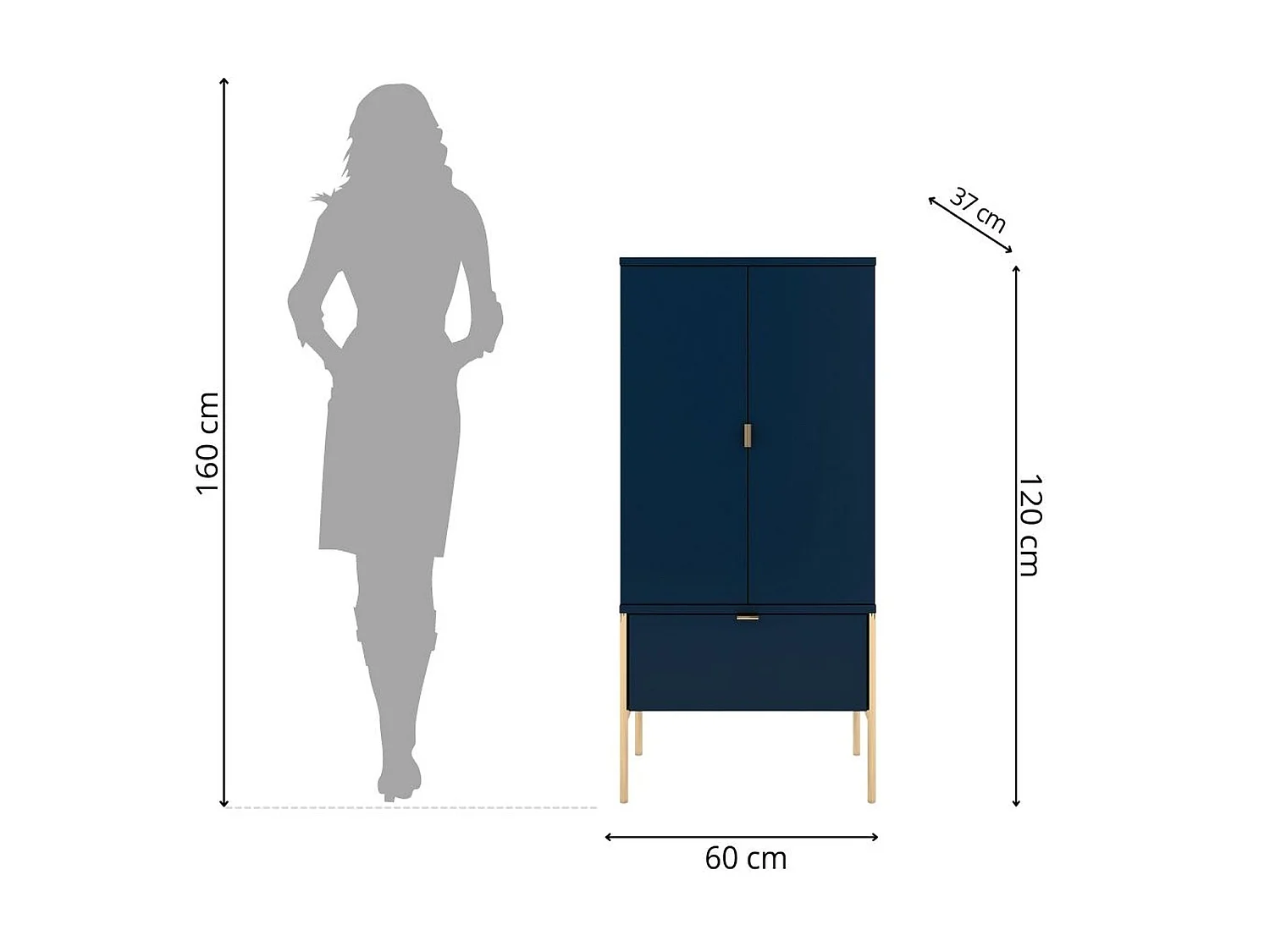 Highboard Polka, marineblau, goldene details