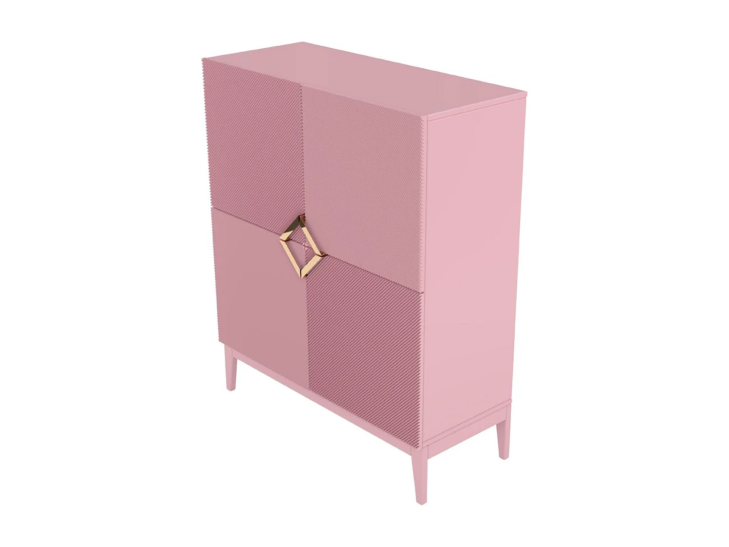 Highboard Demi high, pink-gold, mit gefrästen fronten, massive buche