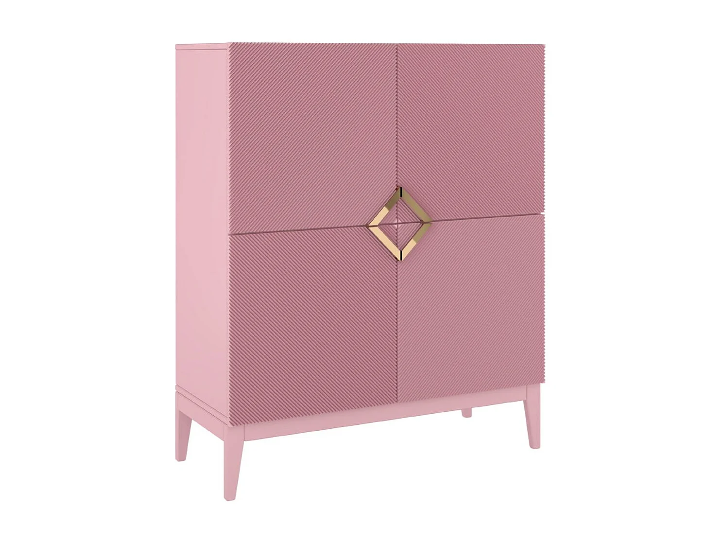 Highboard Demi high, pink-gold, mit gefrästen fronten, massive buche