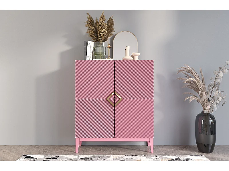Highboard Demi high, pink-gold, mit gefrästen fronten, massive buche