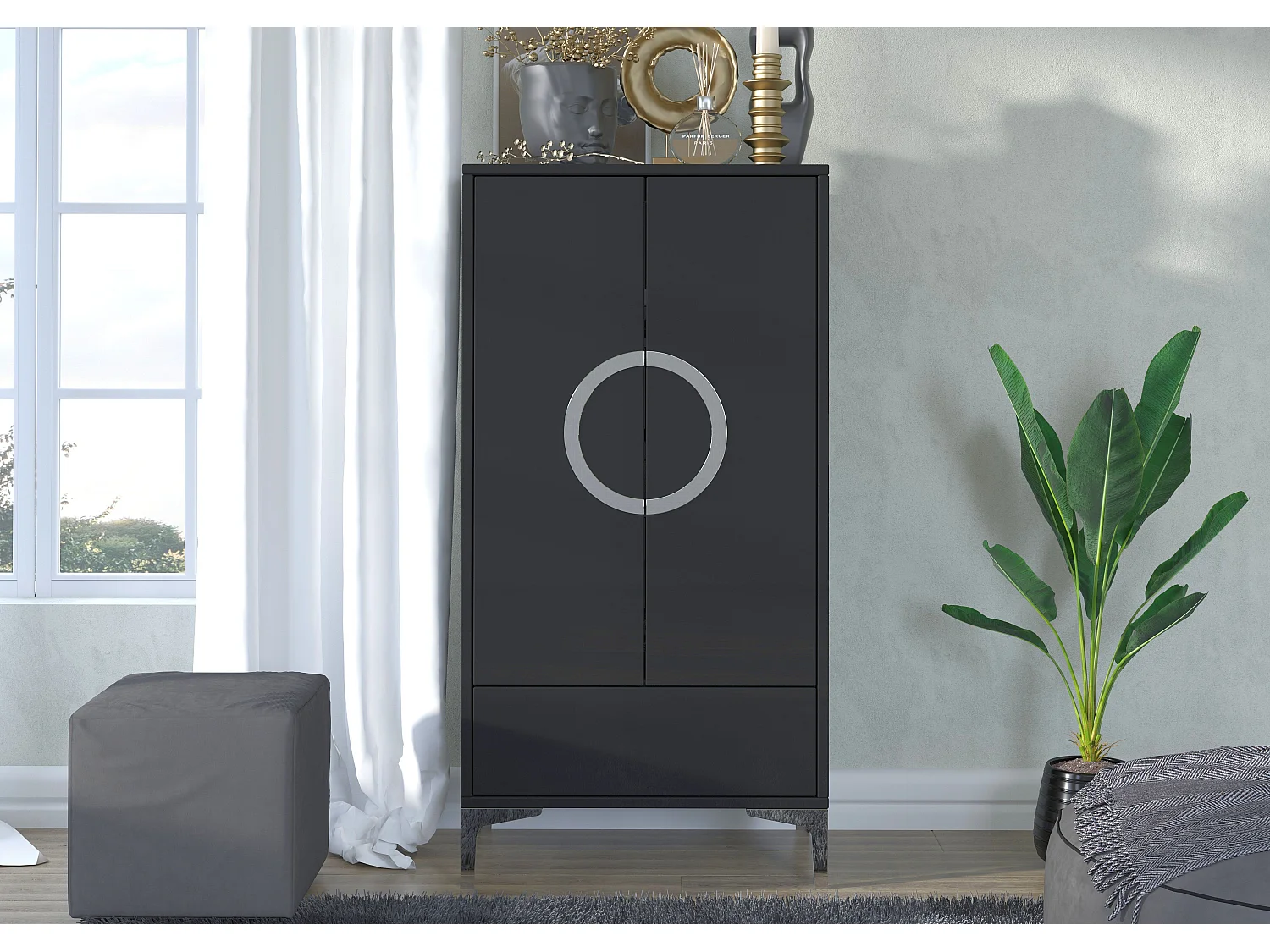 Buffet haute moderne noire EVA / brillante / 60 cm