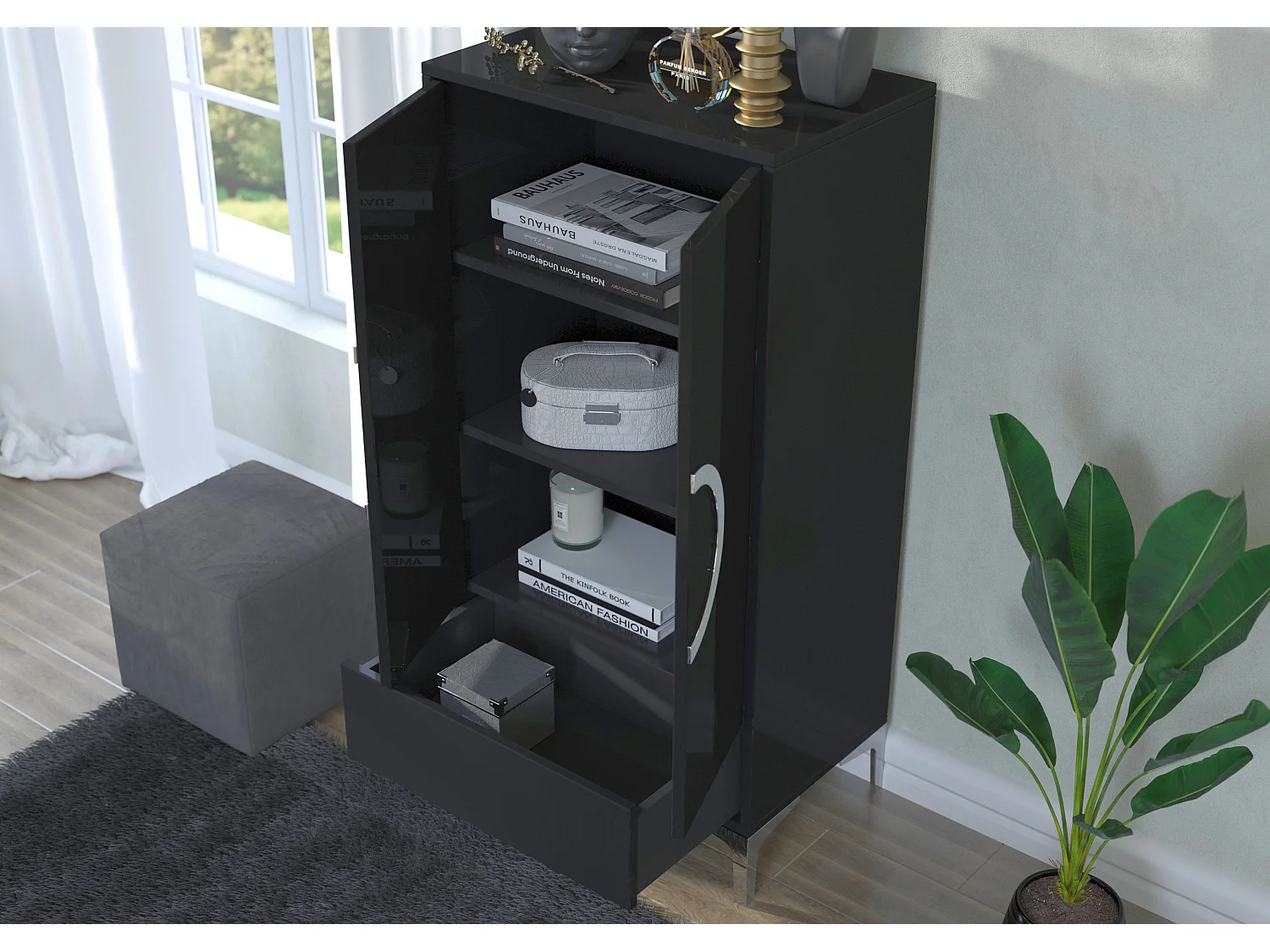 Buffet haute moderne noire EVA / brillante / 60 cm