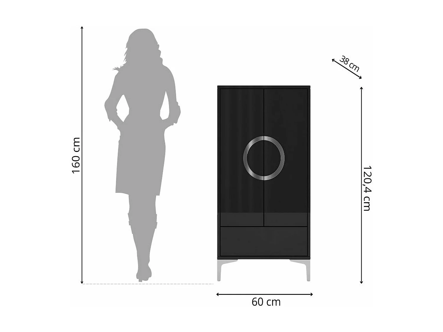 Buffet haute moderne noire EVA / brillante / 60 cm