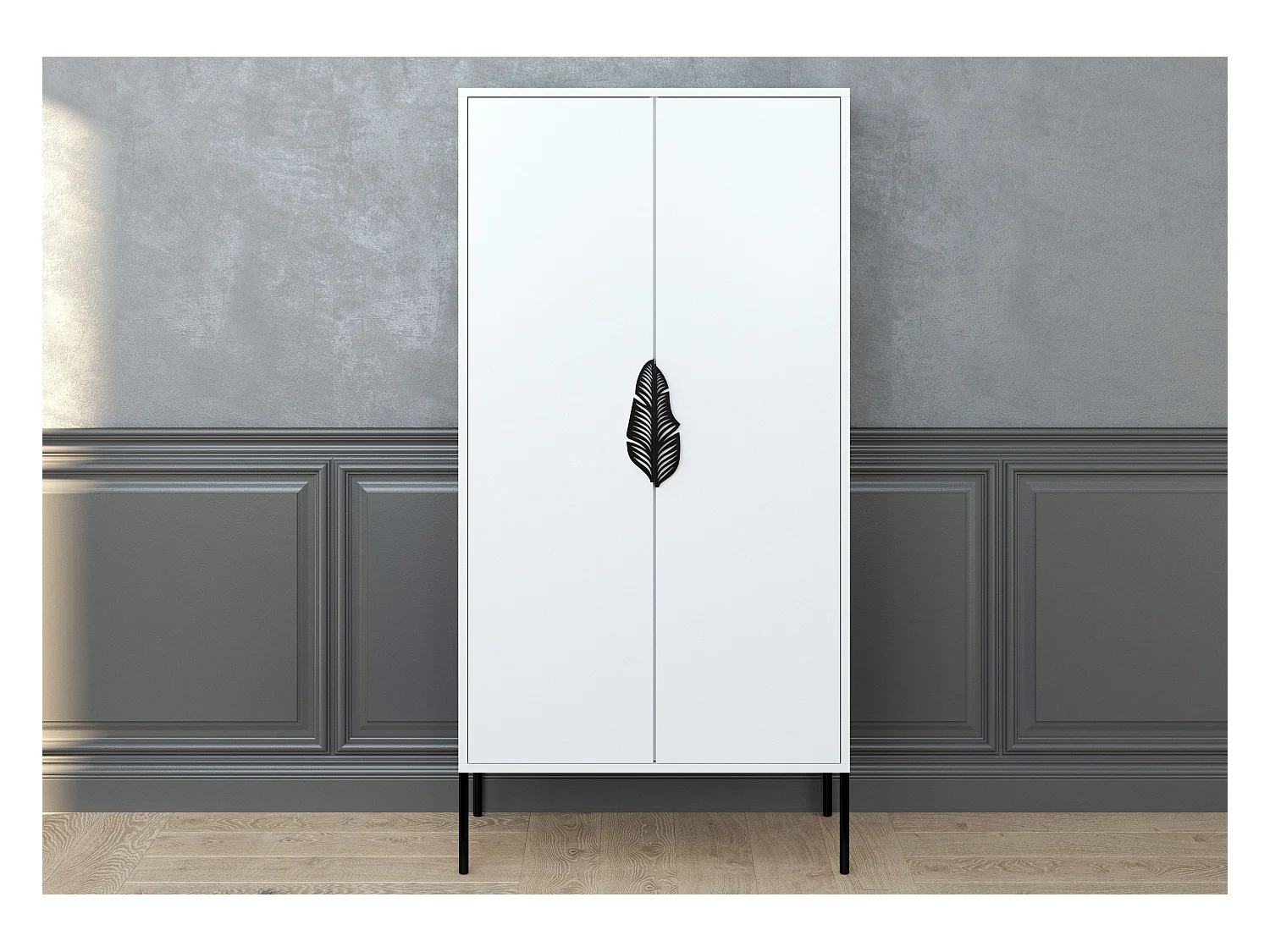 Buffet haute blanc avec accessoires noir MERLIN / 80 cm