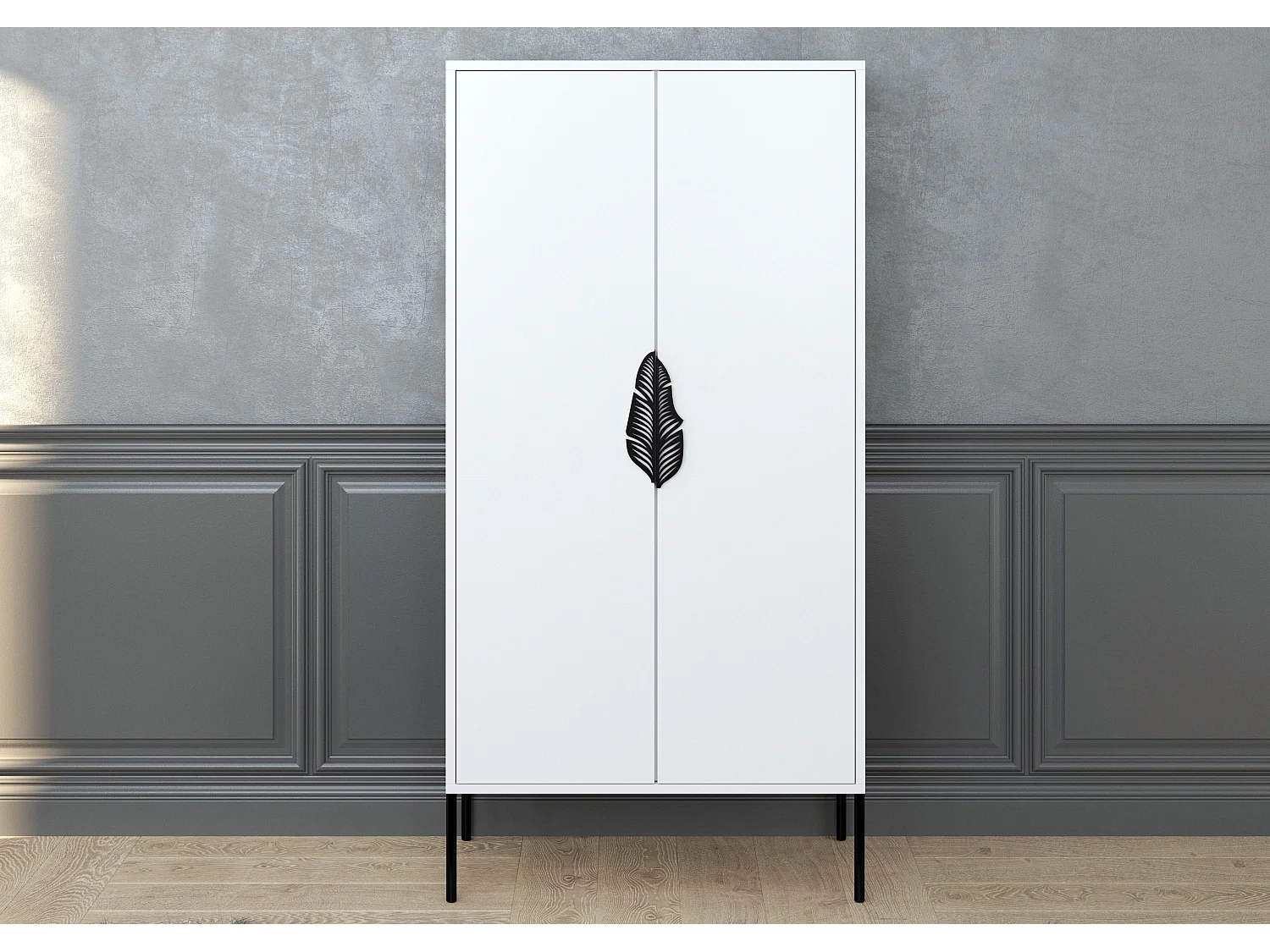 Highboard Merlin, weiß, schwarze details