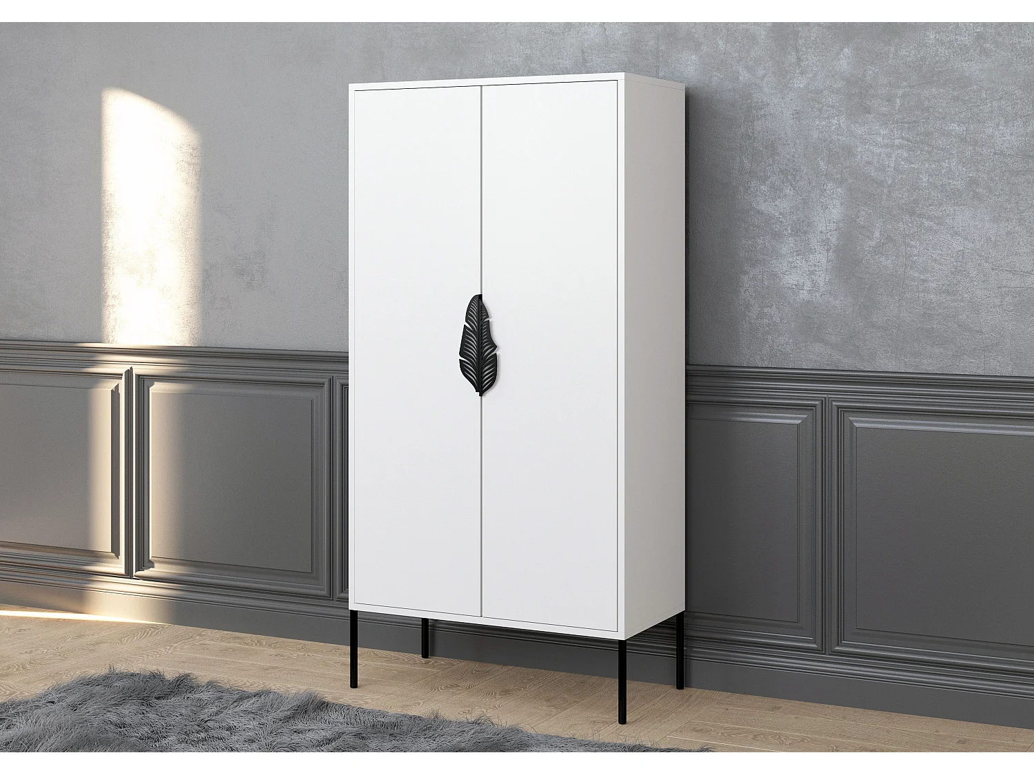 Highboard Merlin, weiß, schwarze details