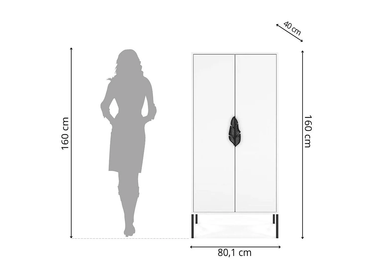 Highboard Merlin, weiß, schwarze details