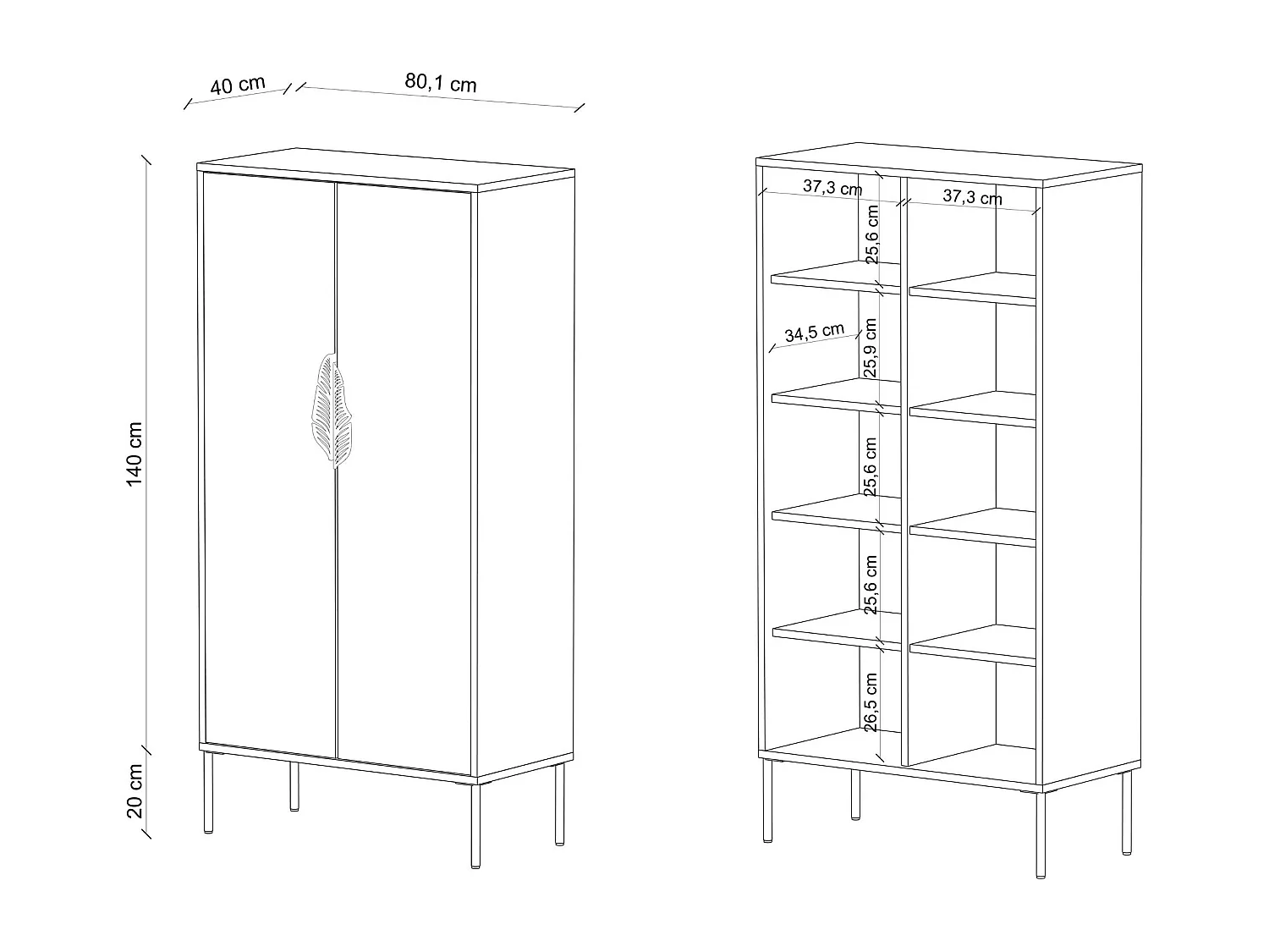 Highboard Merlin, weiß, schwarze details