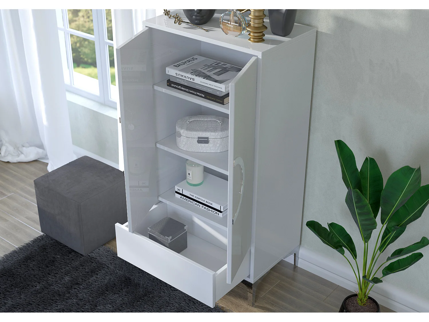 Buffet haute moderne blanche EVA / brillante / 60 cm