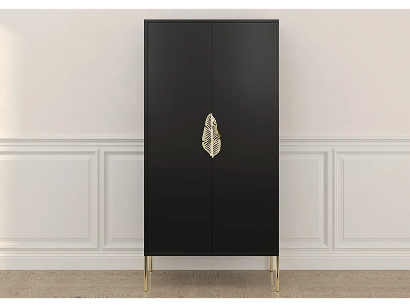 Buffet haute noire avec accessoires dorés MERLIN / 80 cm