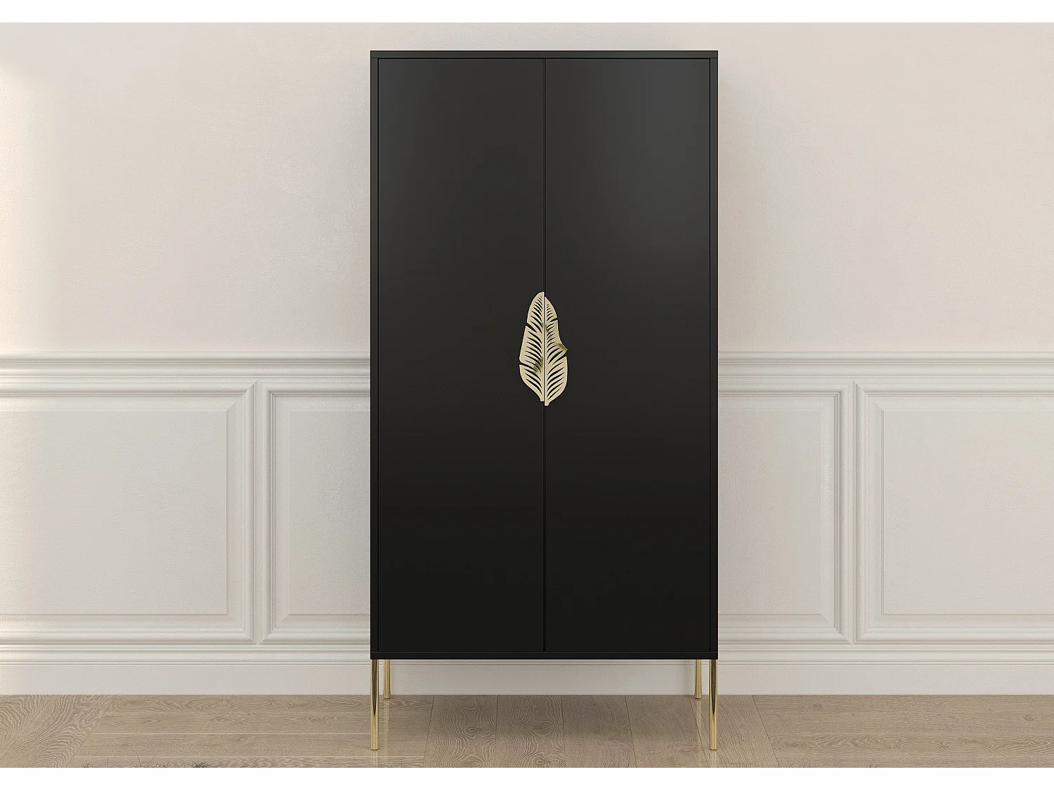 Highboard Merlin, schwarz, goldene details