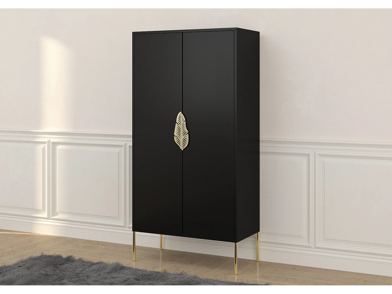 Highboard Merlin, schwarz, goldene details