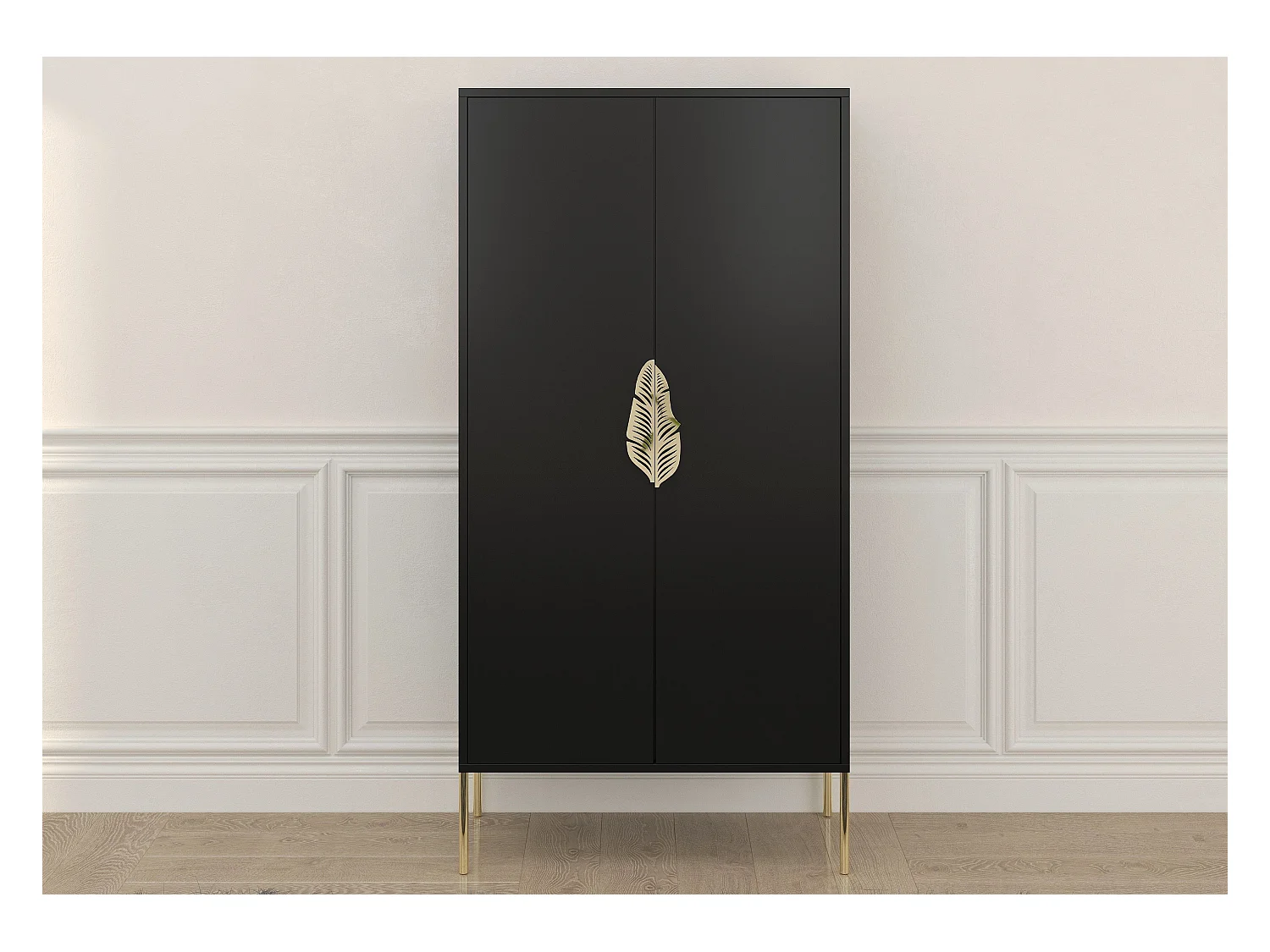 Buffet haute noire avec accessoires dorés MERLIN / 80 cm