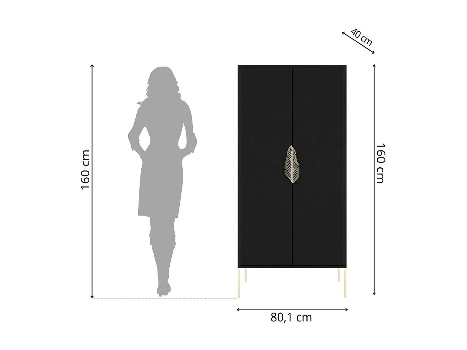 Highboard Merlin, schwarz, goldene details