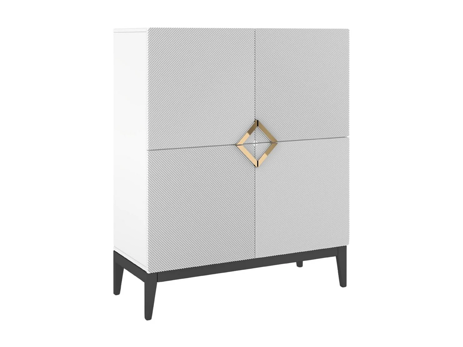 Highboard Demi high, weiß-schwarz-gold, mit gefrästen fronten, massive buche