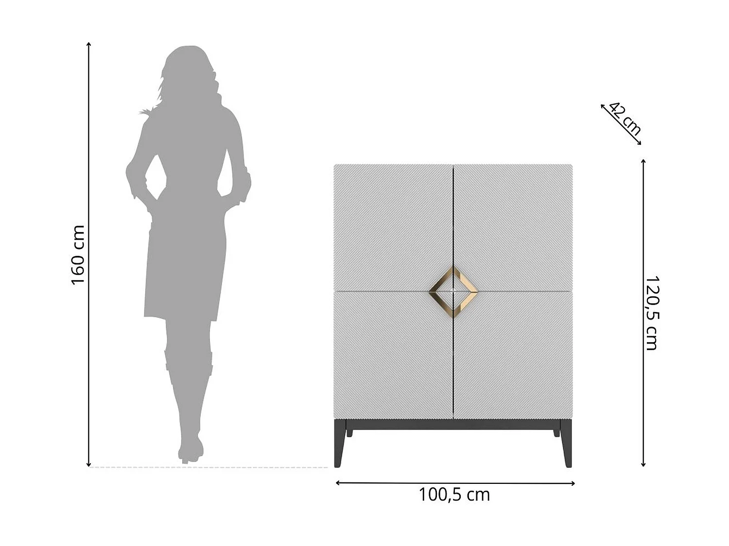 Highboard Demi high, weiß-schwarz-gold, mit gefrästen fronten, massive buche