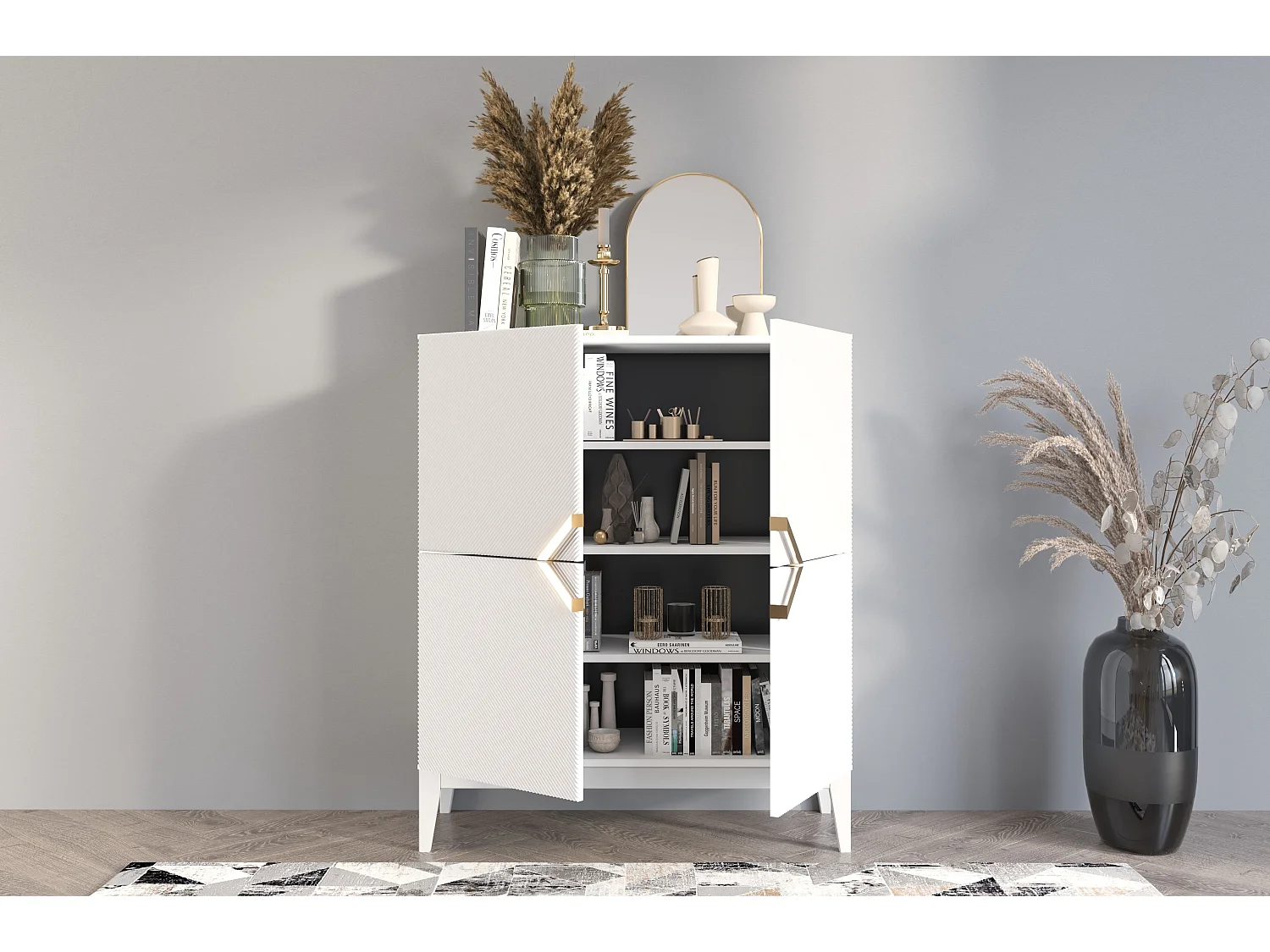 Buffet haute en bois DEMI HIGH / blanche + pieds blancs / 100,5 cm