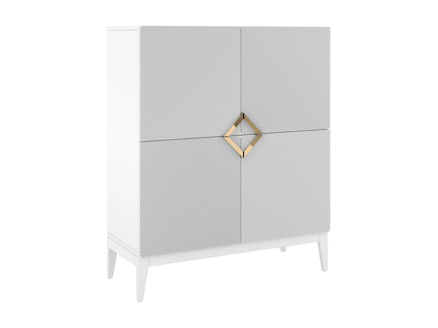 Highboard Demi high, weiß-gold, mit gefrästen fronten, massive buche