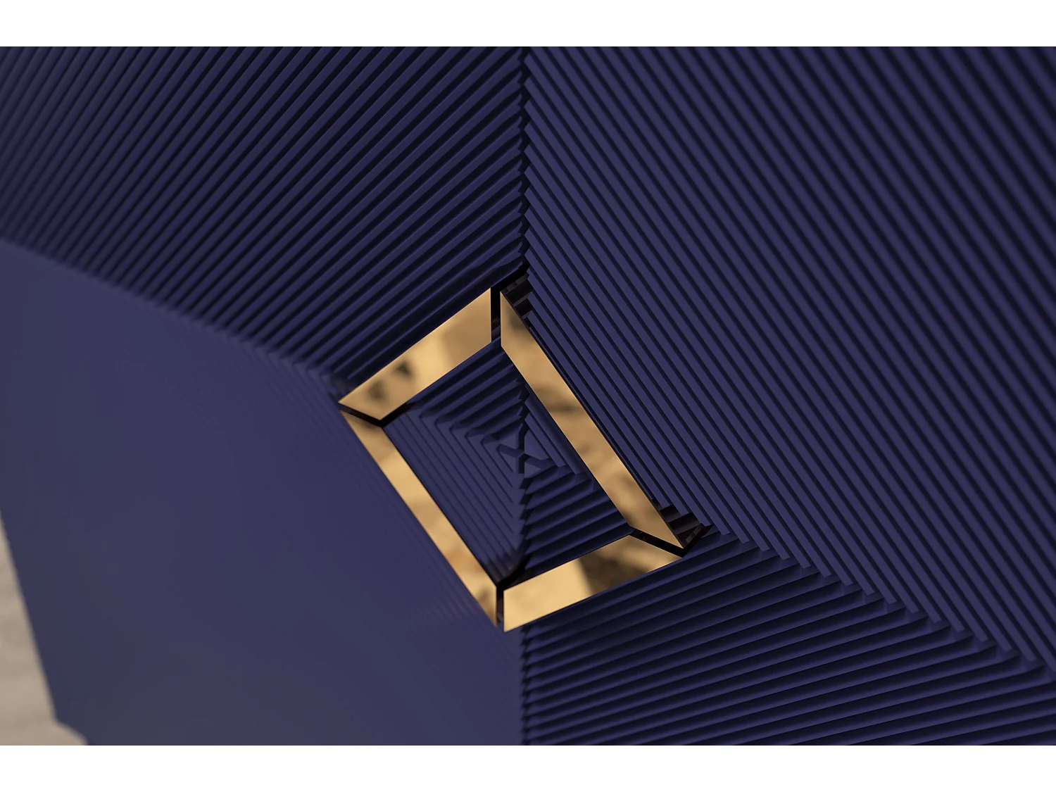 Highboard Demi high, marinblau-gold, mit gefrästen fronten, massive buche