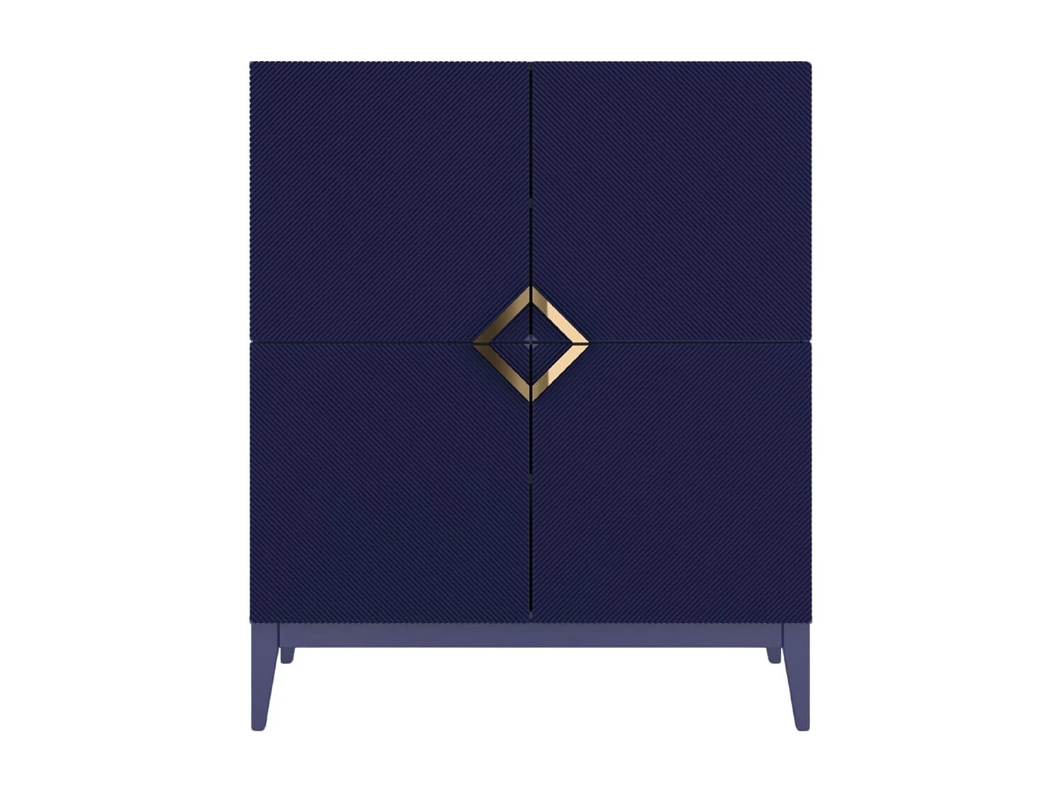 Highboard Demi high, marinblau-gold, mit gefrästen fronten, massive buche