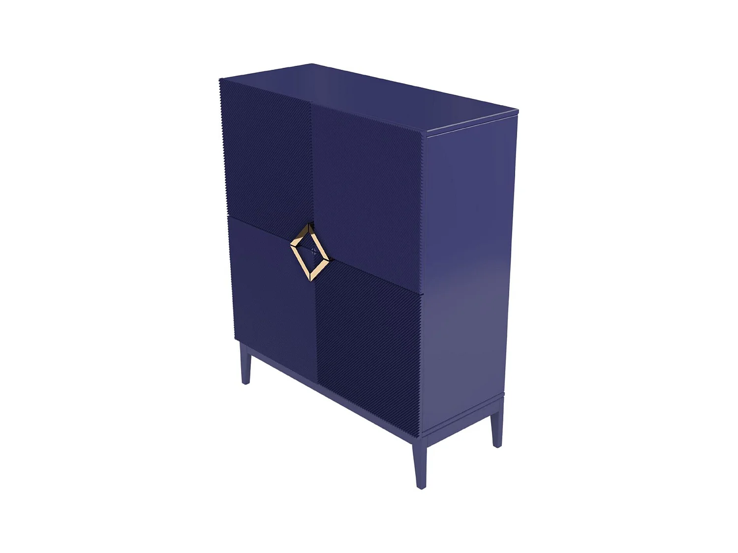 Highboard Demi high, marinblau-gold, mit gefrästen fronten, massive buche