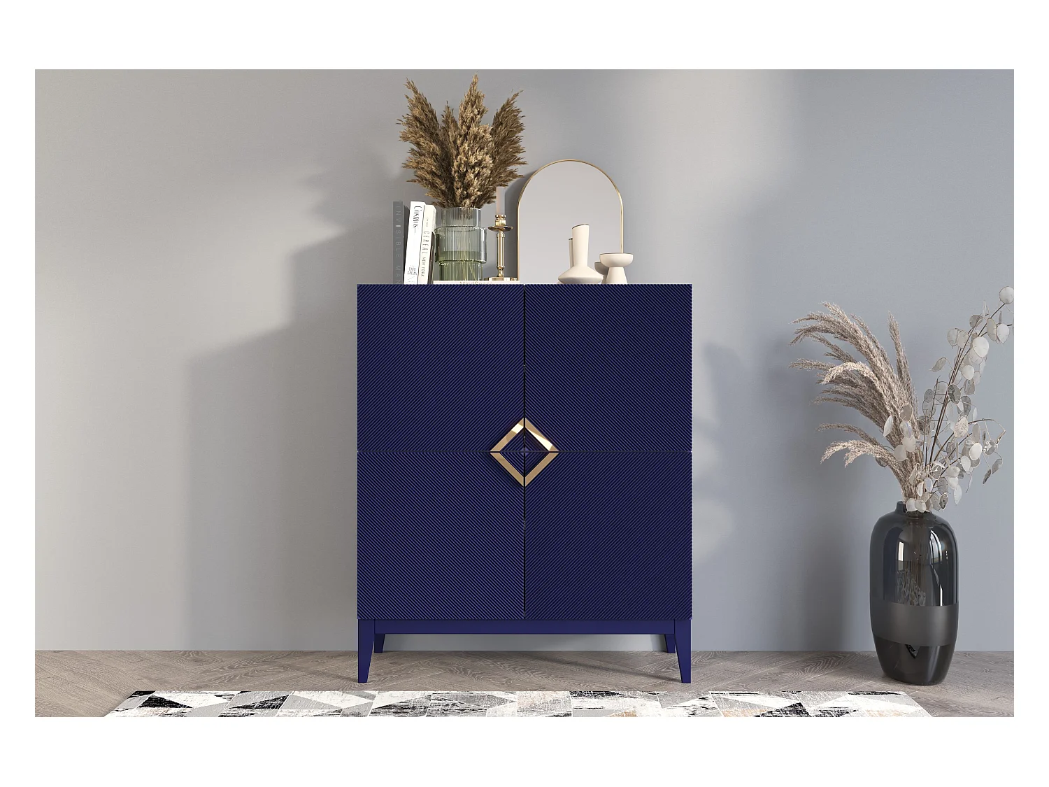 Buffet haute en bois DEMI HIGH / bleu marine noble / 100,5 cm