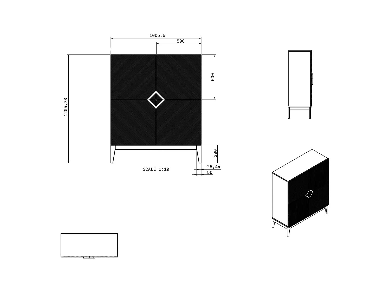 Drewniana komoda Visby DEMI HIGH / kolor granat szlachetny