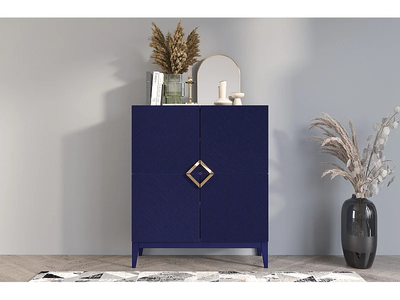 Buffet haute en bois DEMI HIGH / bleu marine noble / 100,5 cm